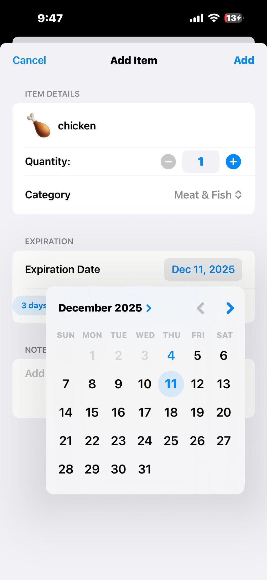 MyFridge App - Delete Item